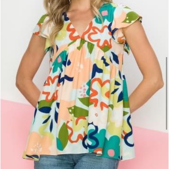 Multicolored babydoll style top. Size Large - Picture 4 of 6